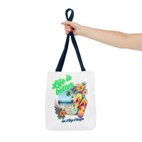 Load image into Gallery viewer, Life is Better in Flip Flops Tote Bag | Beach Lovers Gift, Summer Travel Accessory, Tropical Tote, Fun Vacation Bag, Beach Bag for Women
