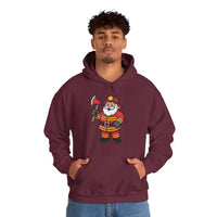 Load image into Gallery viewer, Cheerful Santa Firefighter Hoodie - Whimsical Cartoon Design for Fun &amp; Festive Style
