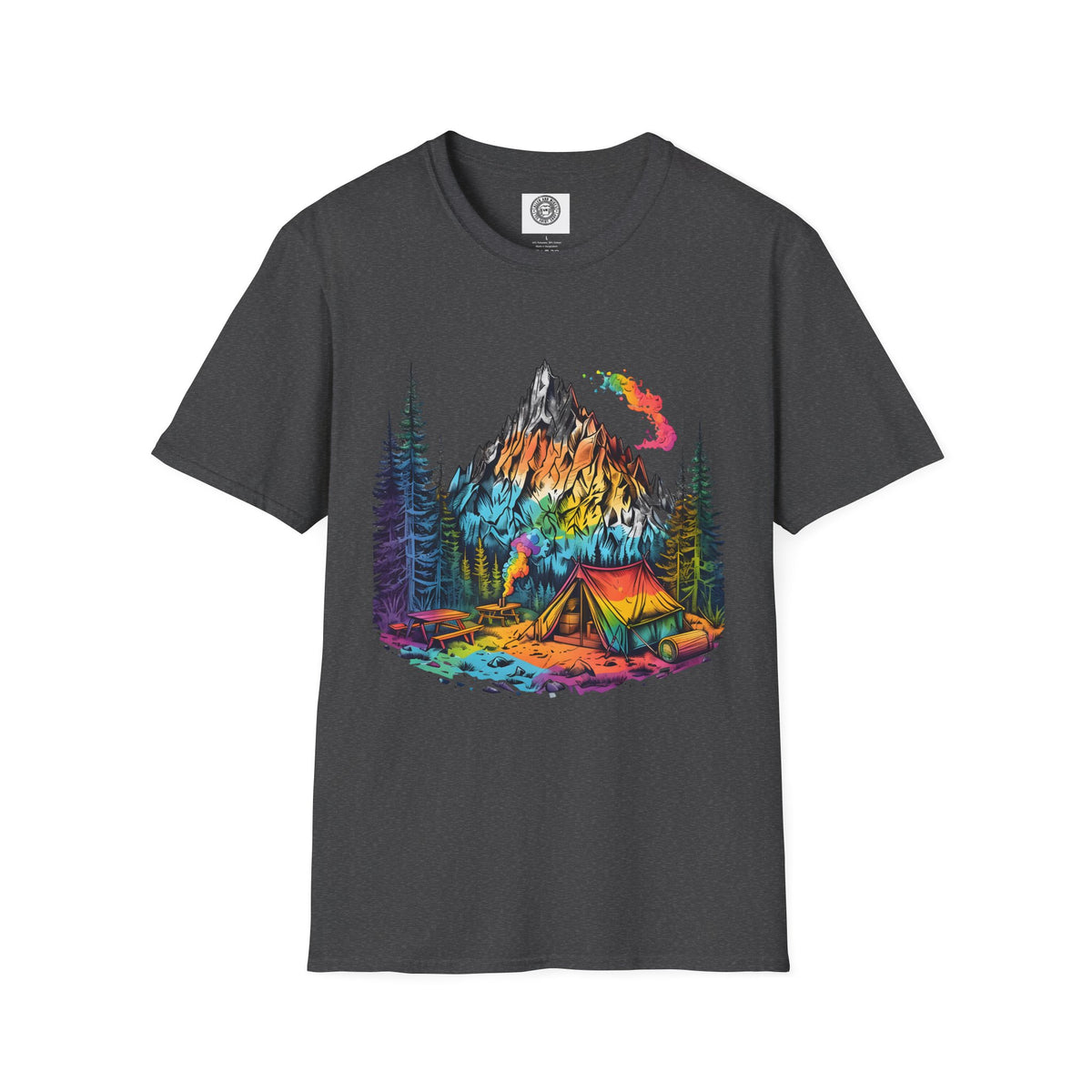 Colorful Mountain Camping T-Shirt - Perfect for Outdoor Lovers, Adventurers, Nature Enthusiasts, Camping Trips, Summer Festivals