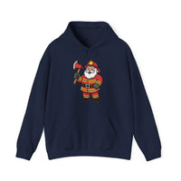 Load image into Gallery viewer, Cheerful Santa Firefighter Hoodie - Whimsical Cartoon Design for Fun &amp; Festive Style
