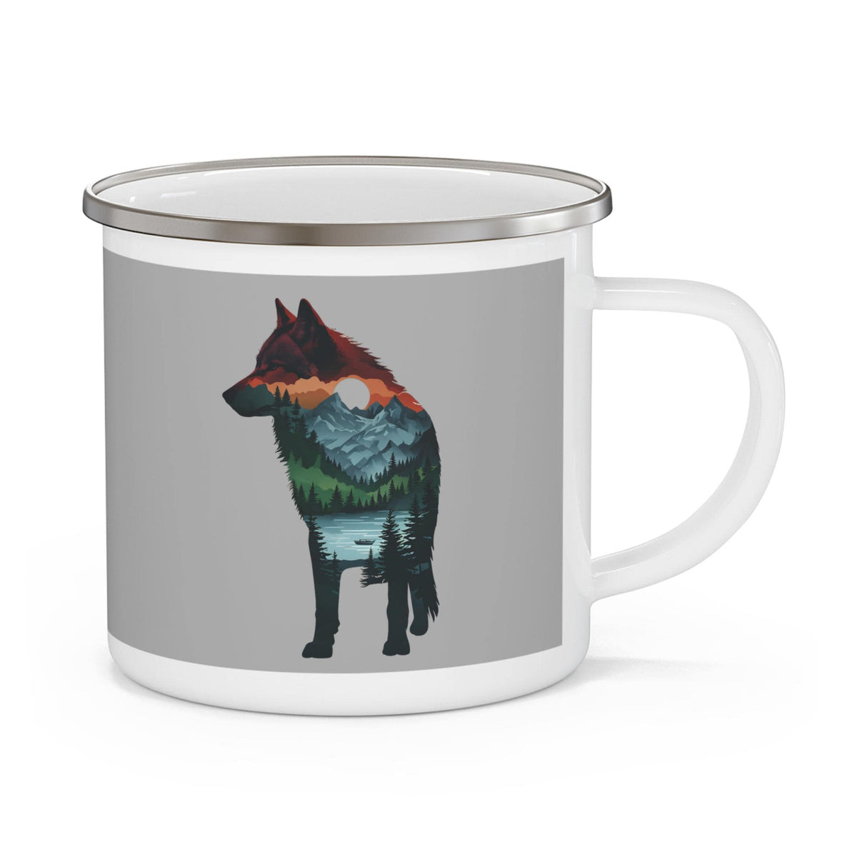 Wolf Silhouette Enamel Camping Mug