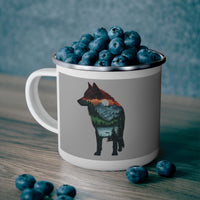 Load image into Gallery viewer, Wolf Silhouette Enamel Camping Mug
