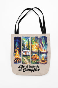 Load image into Gallery viewer, Campfire Tote Bag - Eco-Friendly Canvas Camping Gear, Life is Better by the Campfire, Outdoor Gift &amp; Daily Use Bag for Nature Lovers
